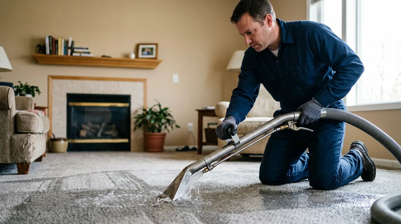Water damage restoration technician working near Alger, MI